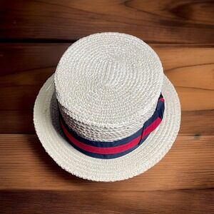 Vintage  Scala Classico Hat Striped Band Laichow Straw GONDOLA Boater Sz- XL